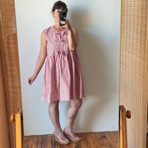 GANNI Barbados Cherry Stripe Cotton Mini Bow Tie Dress